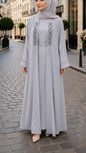 Beaded Embellished 2 Piece Turkish Blue Slate Abaya