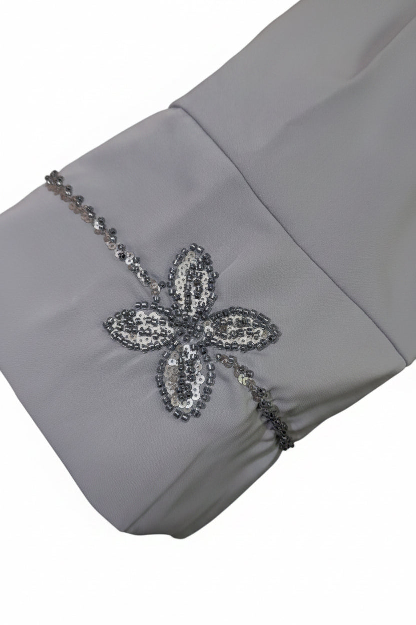 Beaded Embellished 2 Piece Turkish Blue Slate Abaya