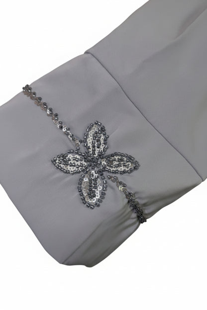 Beaded Embellished 2 Piece Turkish Blue Slate Abaya