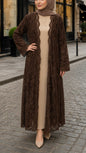 Brown Lace Lined Open Abaya