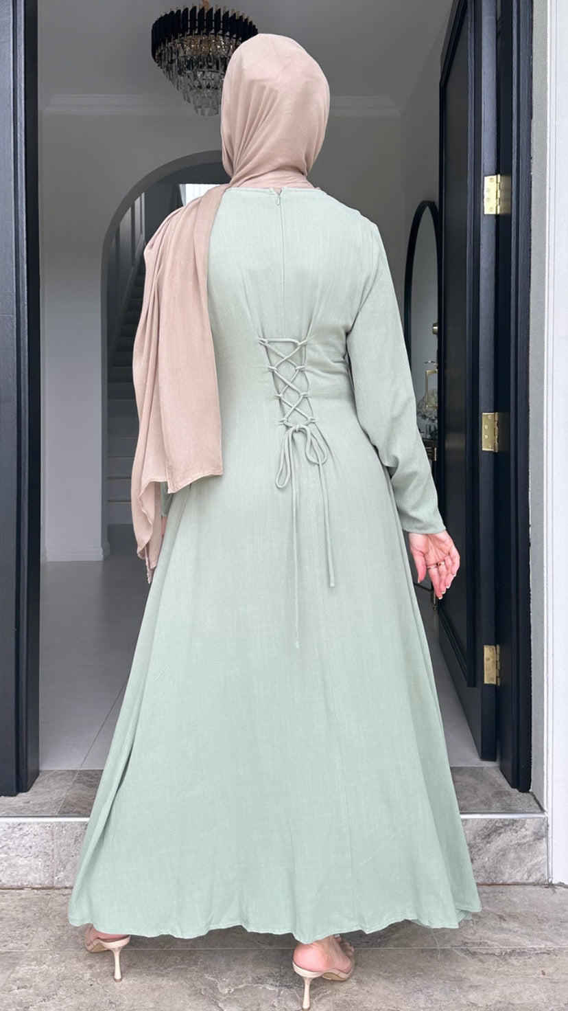 Linen Lace Up Dress