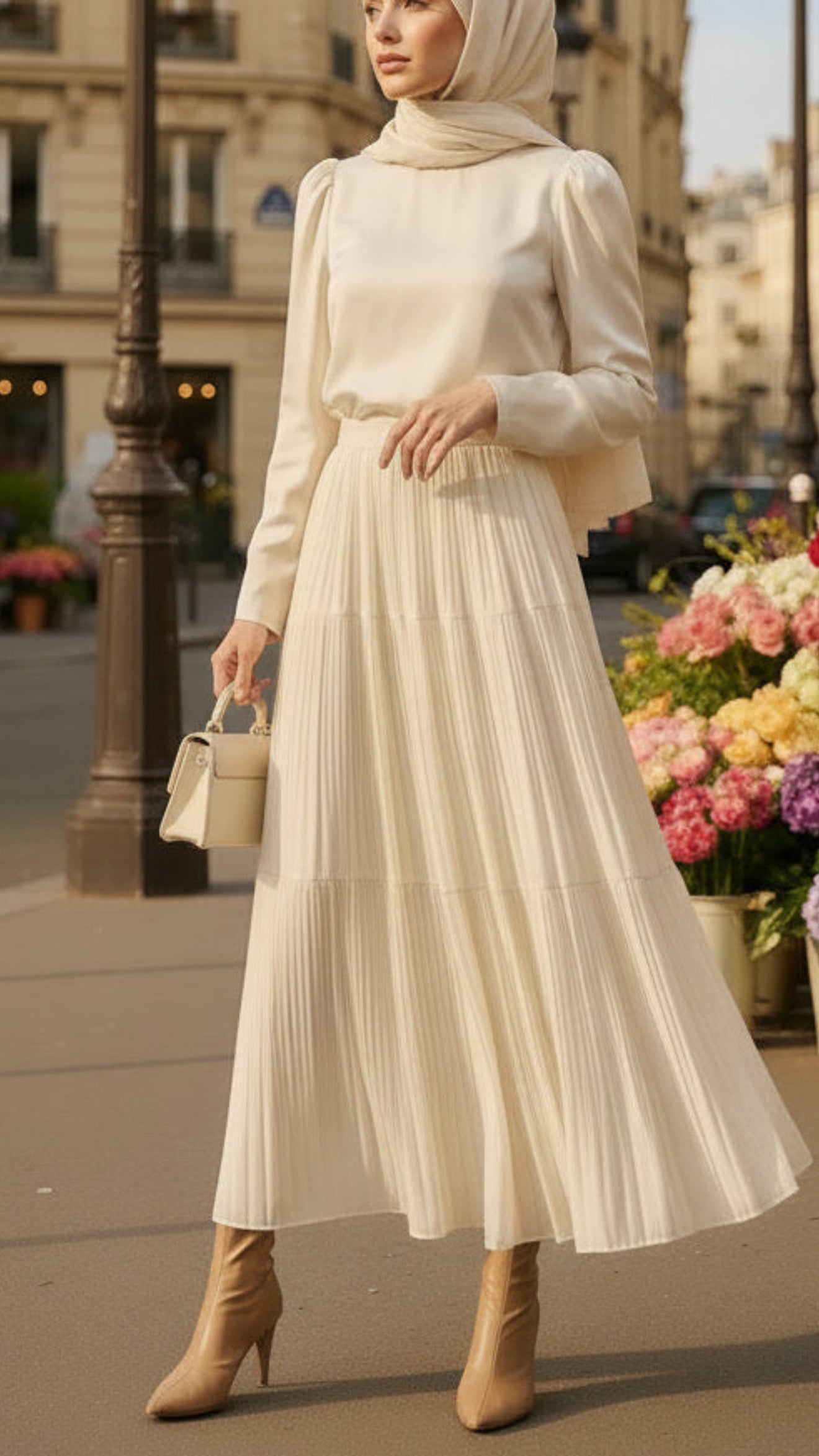 Cream French Umbrella Chiffon Skirt