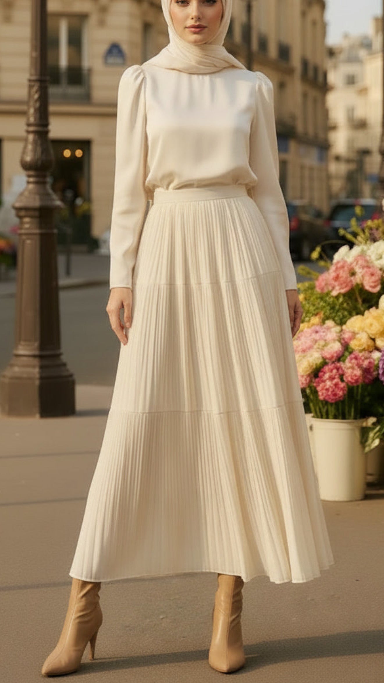 Cream French Umbrella Chiffon Skirt
