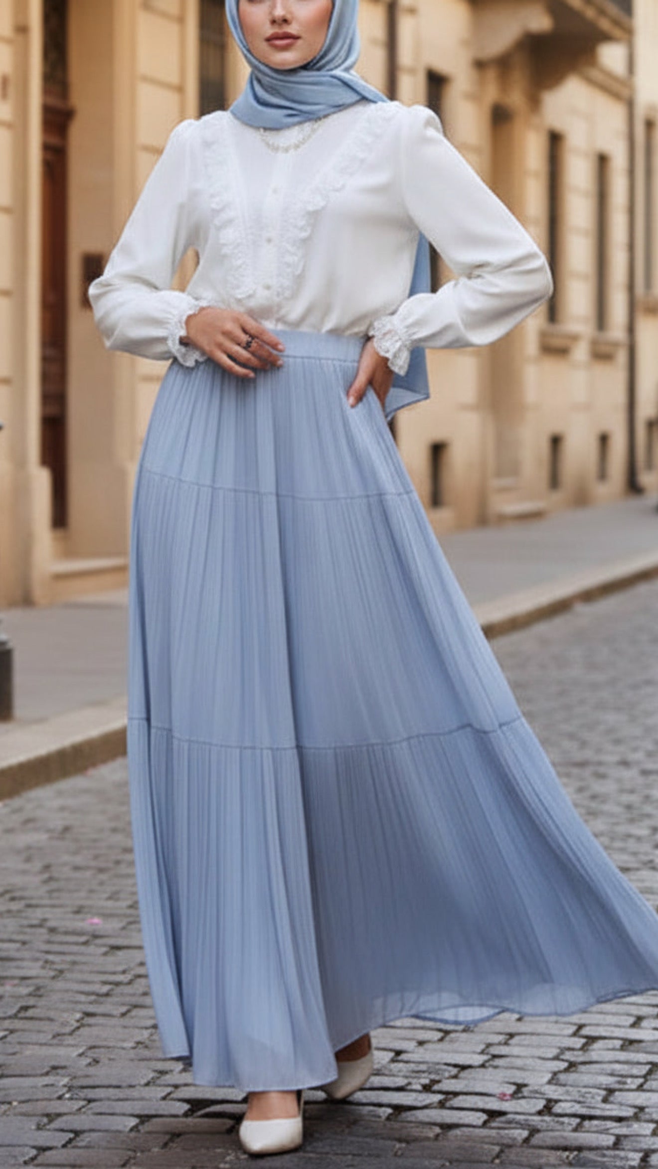 Blue French Umbrella Chiffon Skirt