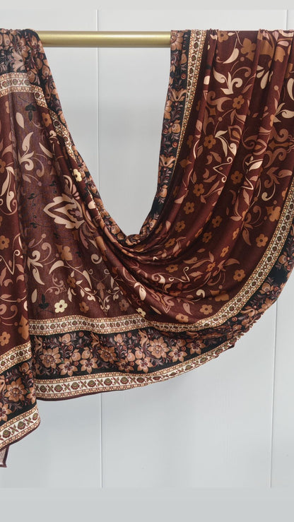 Chocolate Floral Jersey Cotton Print Hijab