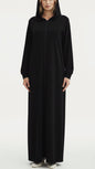 Black Turkish Style Zipper Hoodie Abaya Dress
