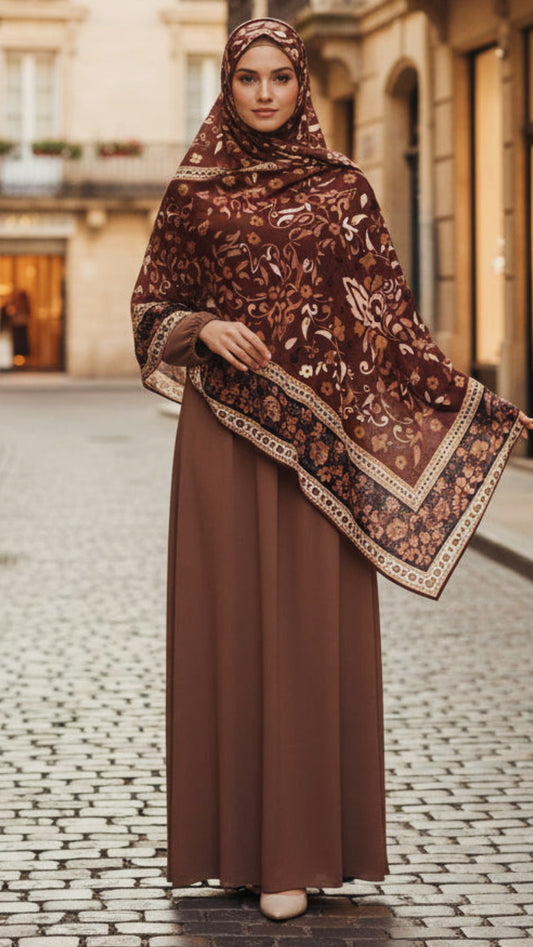 Chocolate Floral Jersey Cotton Print Hijab