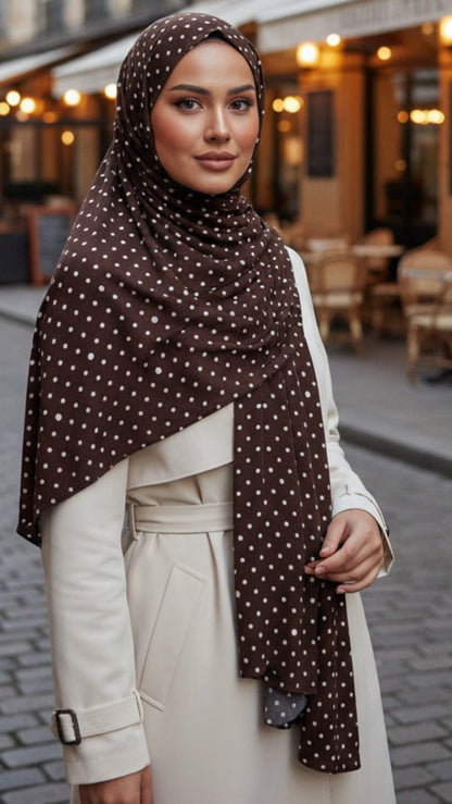 Chocolate Polka Dot Jersey Cotton Print Hijab