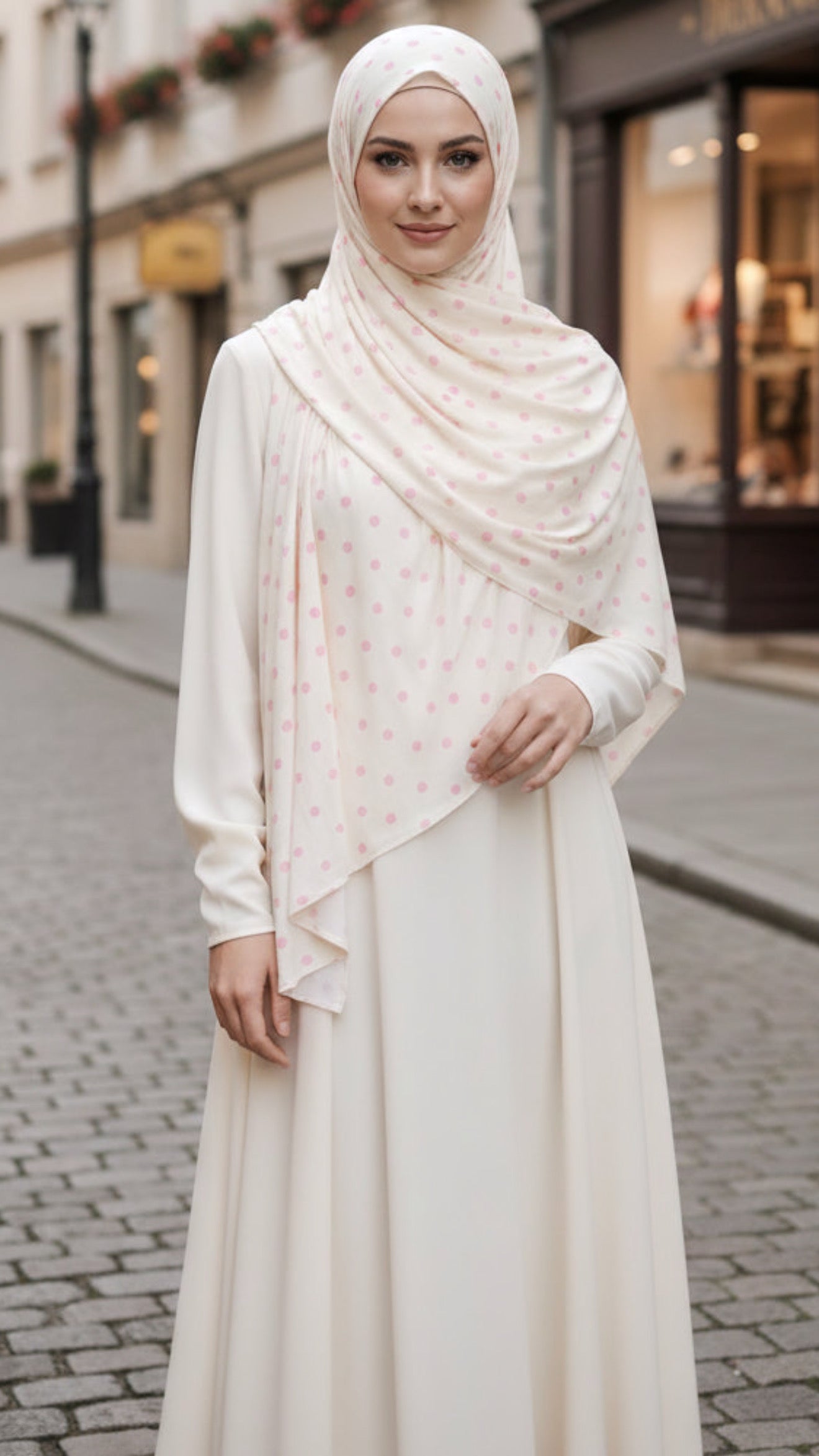 Pink Polka Dot Jersey Cotton Print Hijab