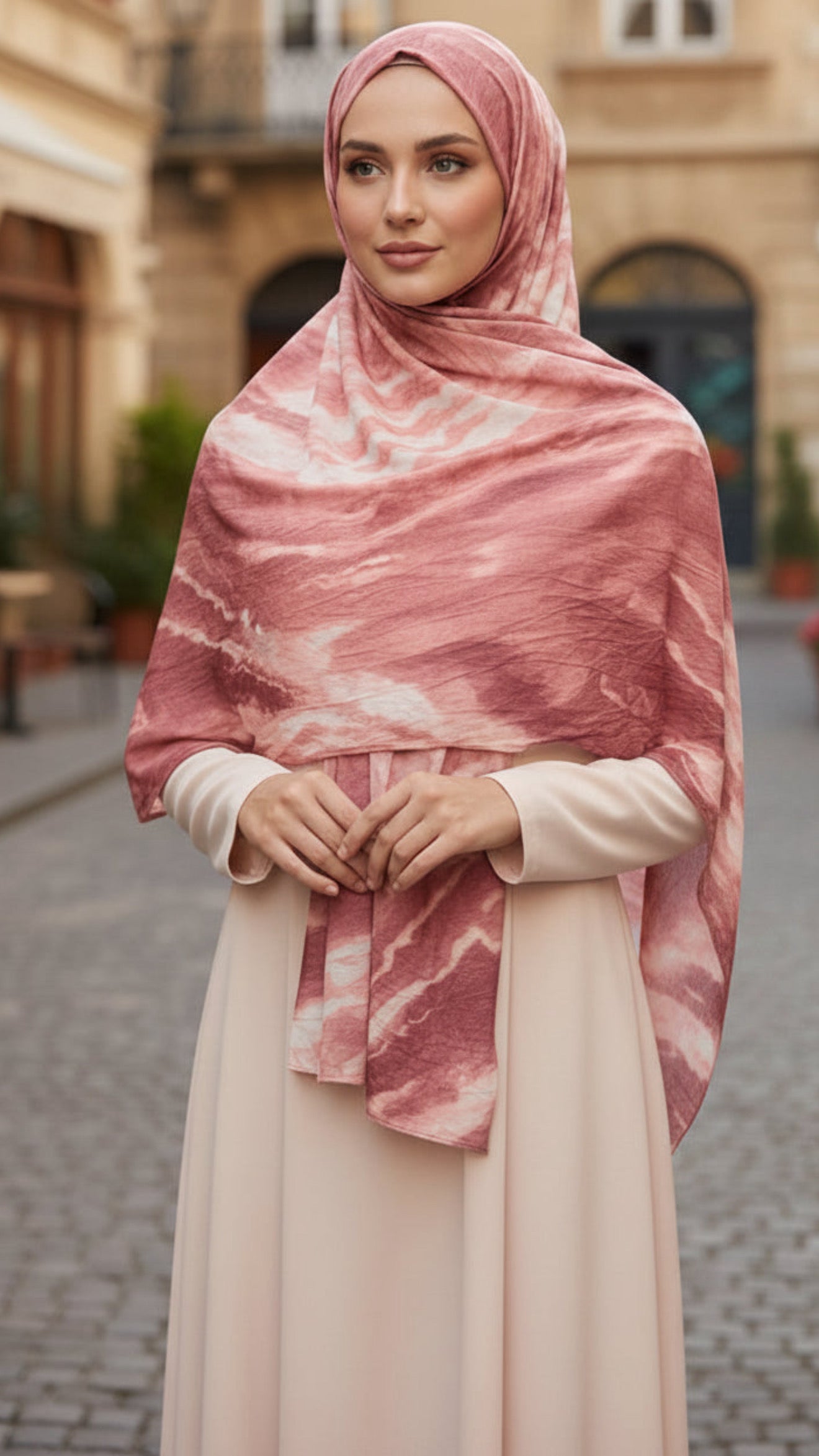 Pink Wave Jersey Cotton Print Hijab