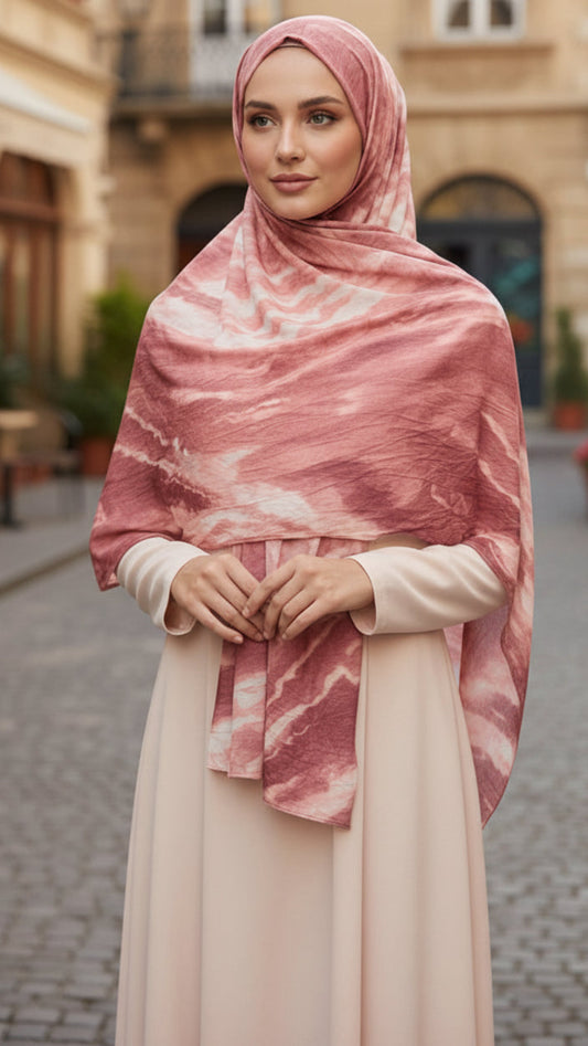 Pink Wave Jersey Cotton Print Hijab