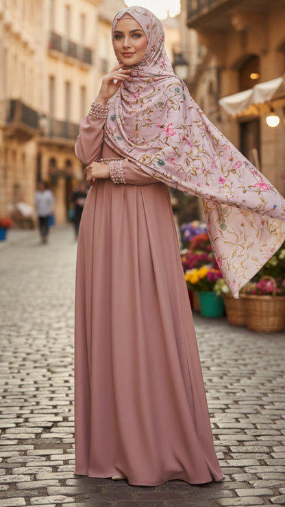 Pink Floral Jersey Cotton Print Hijab