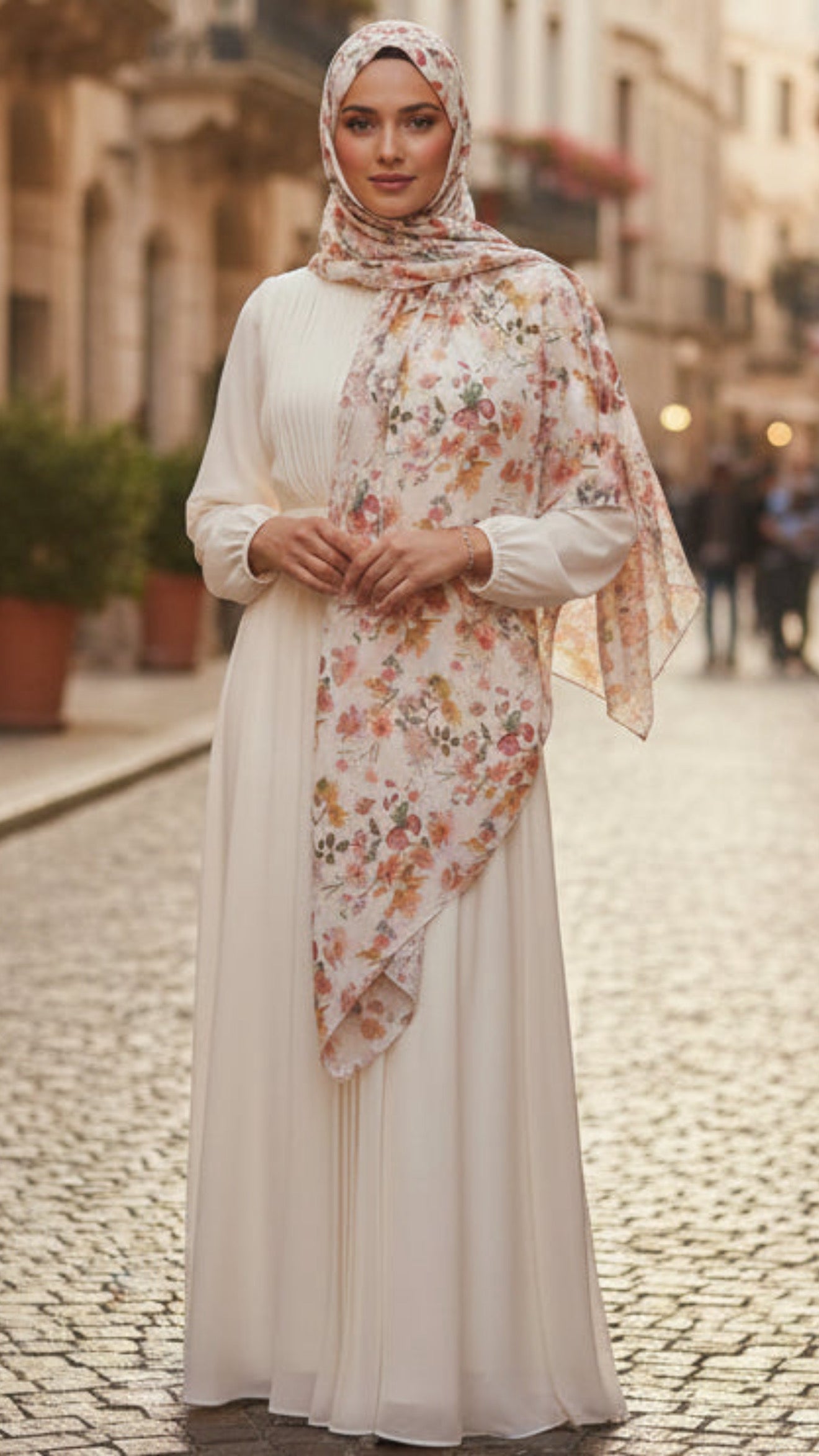 Peach Floral Jersey Cotton Print Hijab