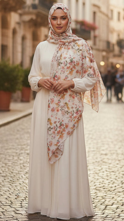 Peach Floral Jersey Cotton Print Hijab
