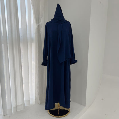 Turkish Style Crepe Abaya Dress with Hijab Attached(Multi Colors)