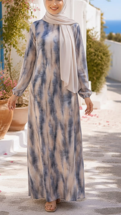 Gray Blue Watercolor Buttery Soft Corset Back Dress