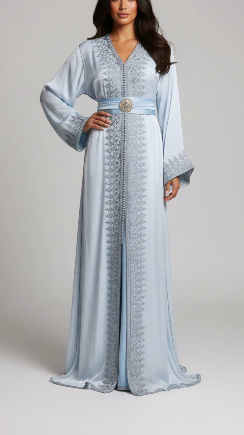 Moroccan Traditional Satin Chiffon Caftan
