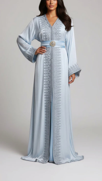 Moroccan Traditional Satin Chiffon Caftan