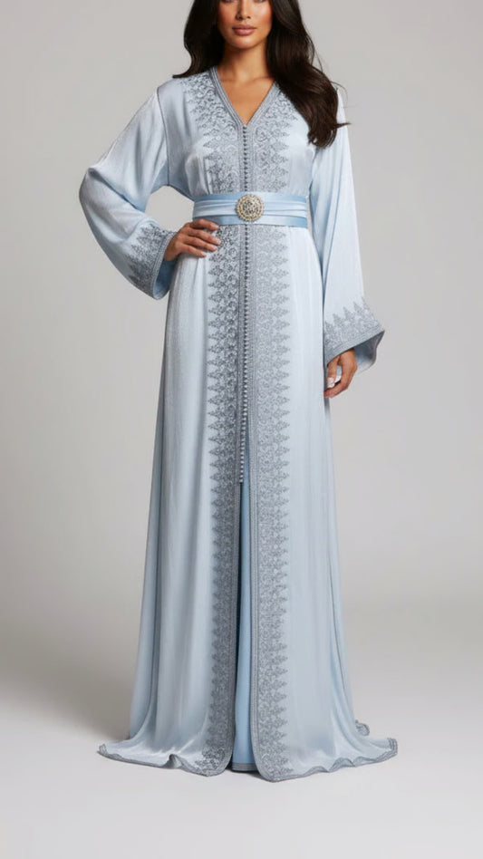 Moroccan Traditional Satin Chiffon Caftan