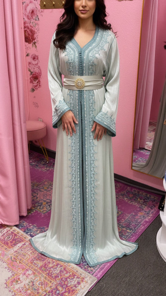 Moroccan Traditional Satin Chiffon Caftan
