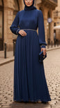 Elegant Silk Chiffon Gown Pearl Detail