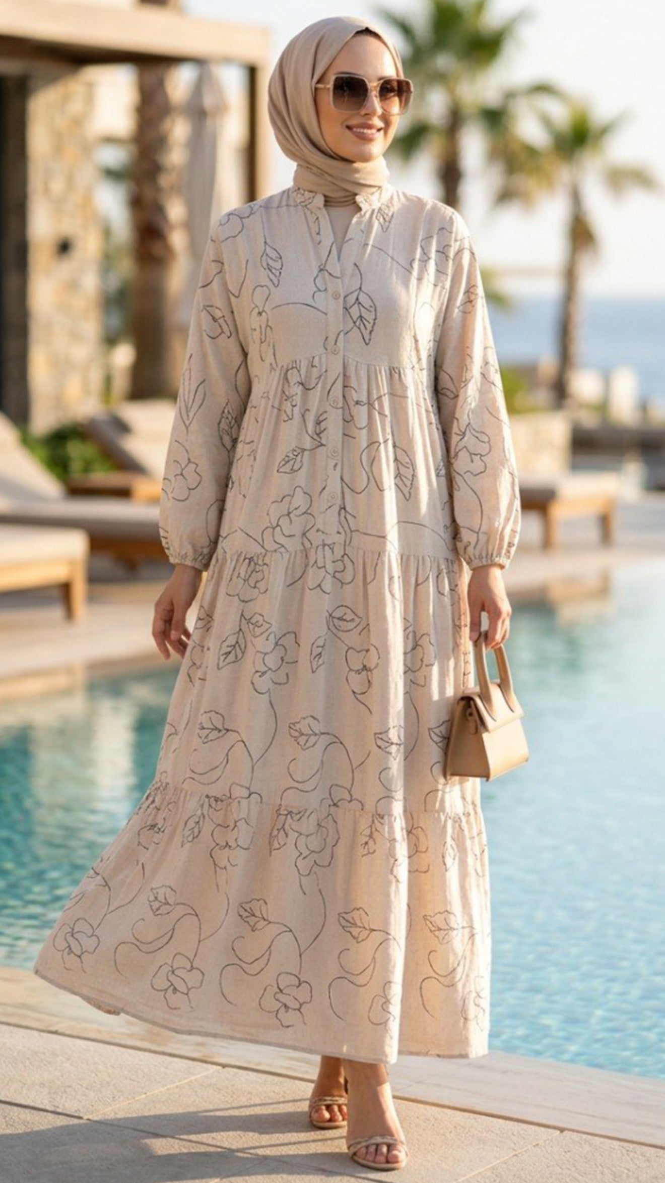 Summer Floral Cotton Mid Button Down Dress