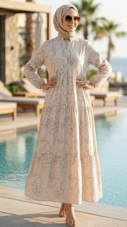 Summer Floral Cotton Mid Button Down Dress