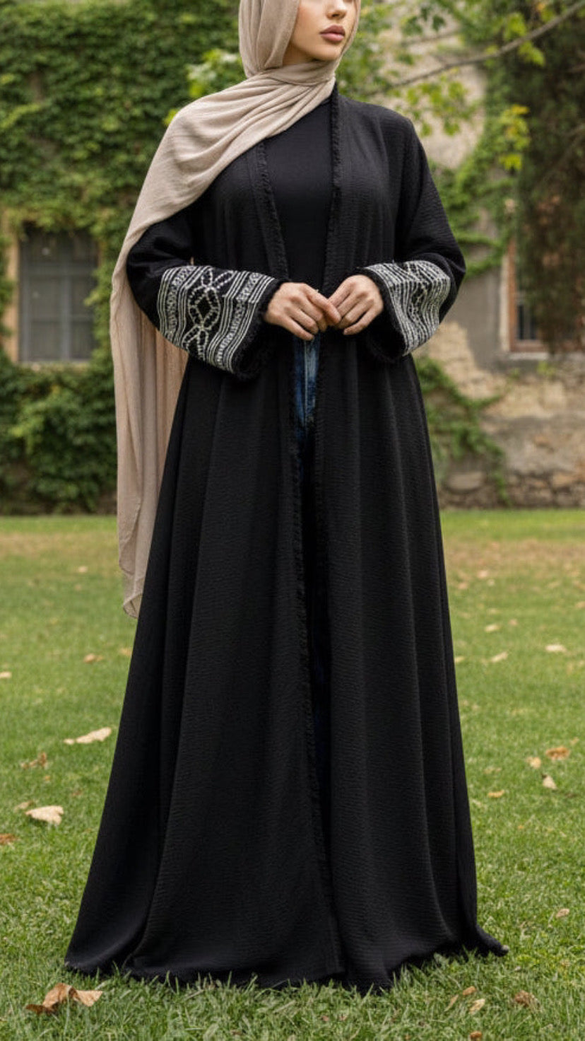 Turkish Style Embroidered Crepe Open Abaya