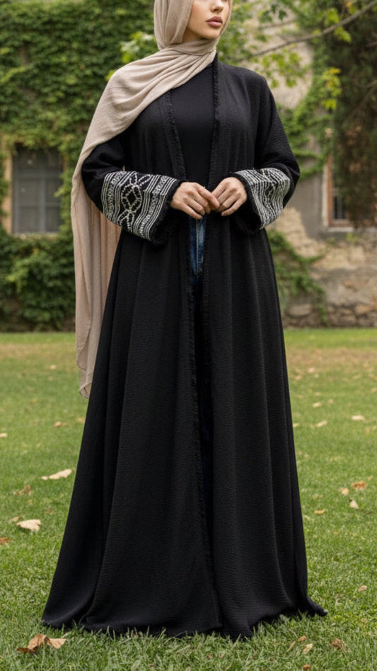 Turkish Style Embroidered Crepe Open Abaya