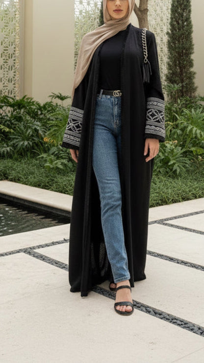 Turkish Style Embroidered Crepe Open Abaya