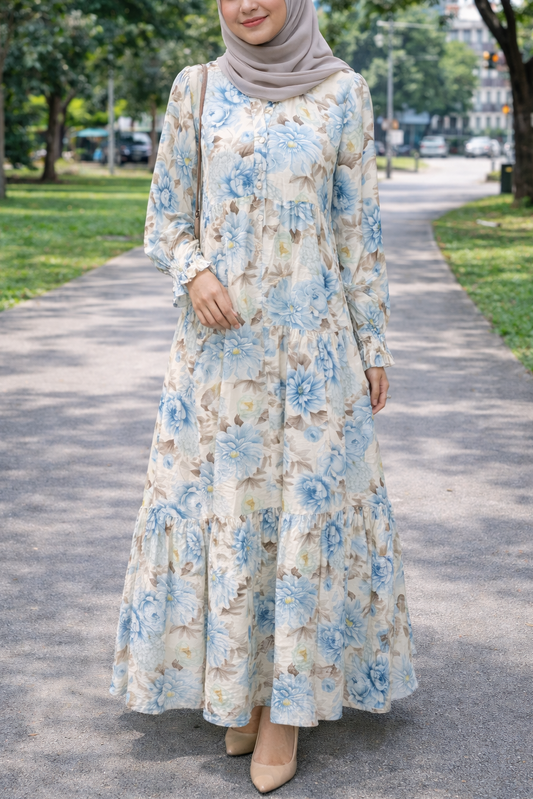 Turkish Blue Floral Dress