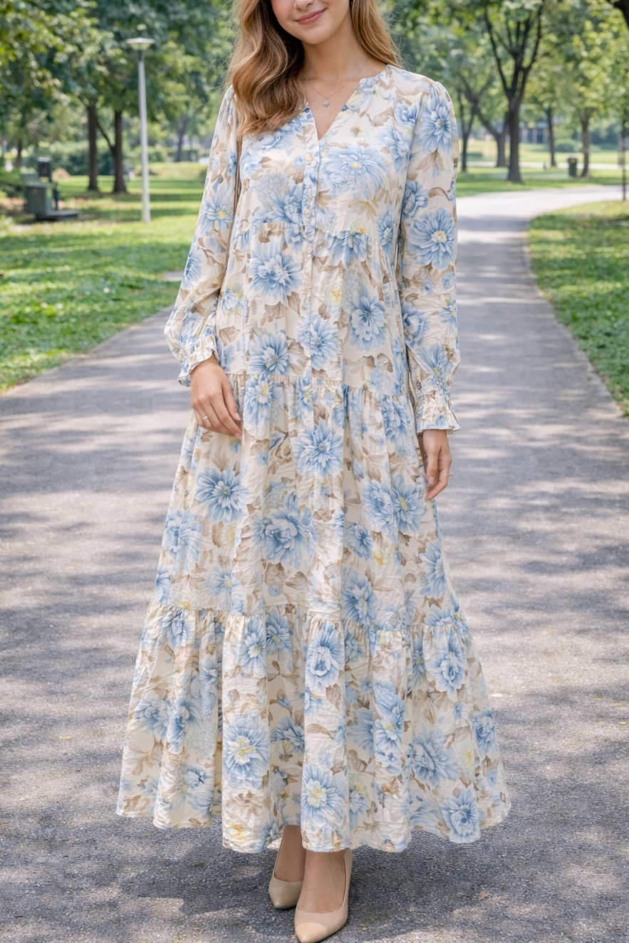 Turkish Blue Floral Dress