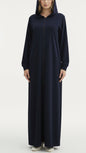 Navy Turkish Style Zipper Hoodie Abaya Dress