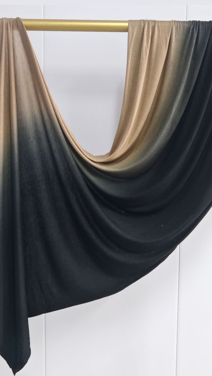 Light Khaki & Black Ombré Double Sided Jersey Cotton Hijab
