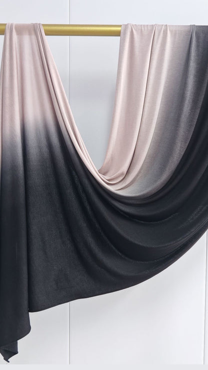 Cream & Black Ombré Double Sided Jersey Cotton Hijab