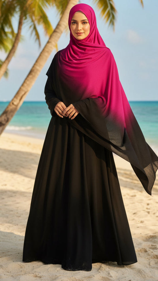 Black & Hot Pink Ombré Double Sided Jersey Cotton Hijab
