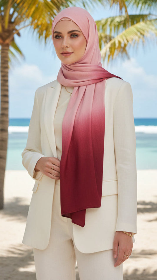 Light Pink & Burgundy Ombré Double Sided Jersey Cotton Hijab