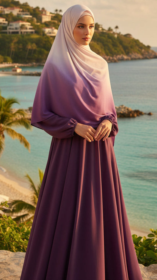 Lilac & White Ombré Double Sided Jersey Cotton Hijab