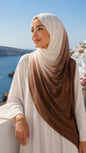 White & Light Brown Ombré Double Sided Jersey Cotton Hijab