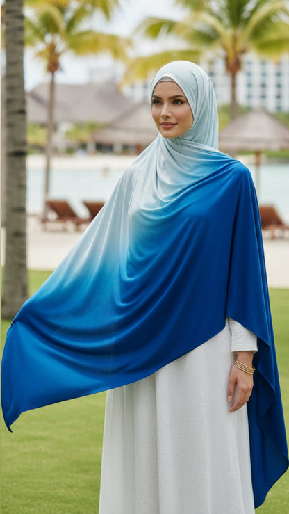 Light Blue & Ocean Blue Ombré Double Sided Jersey Cotton Hijab (Copy)