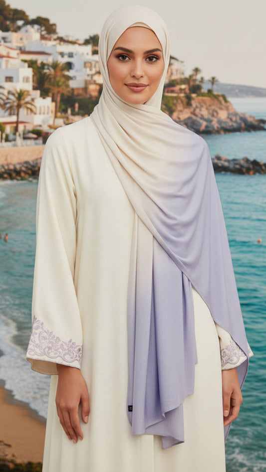 Lavender Blue & Cream Ombré Double Sided Jersey Cotton Hijab