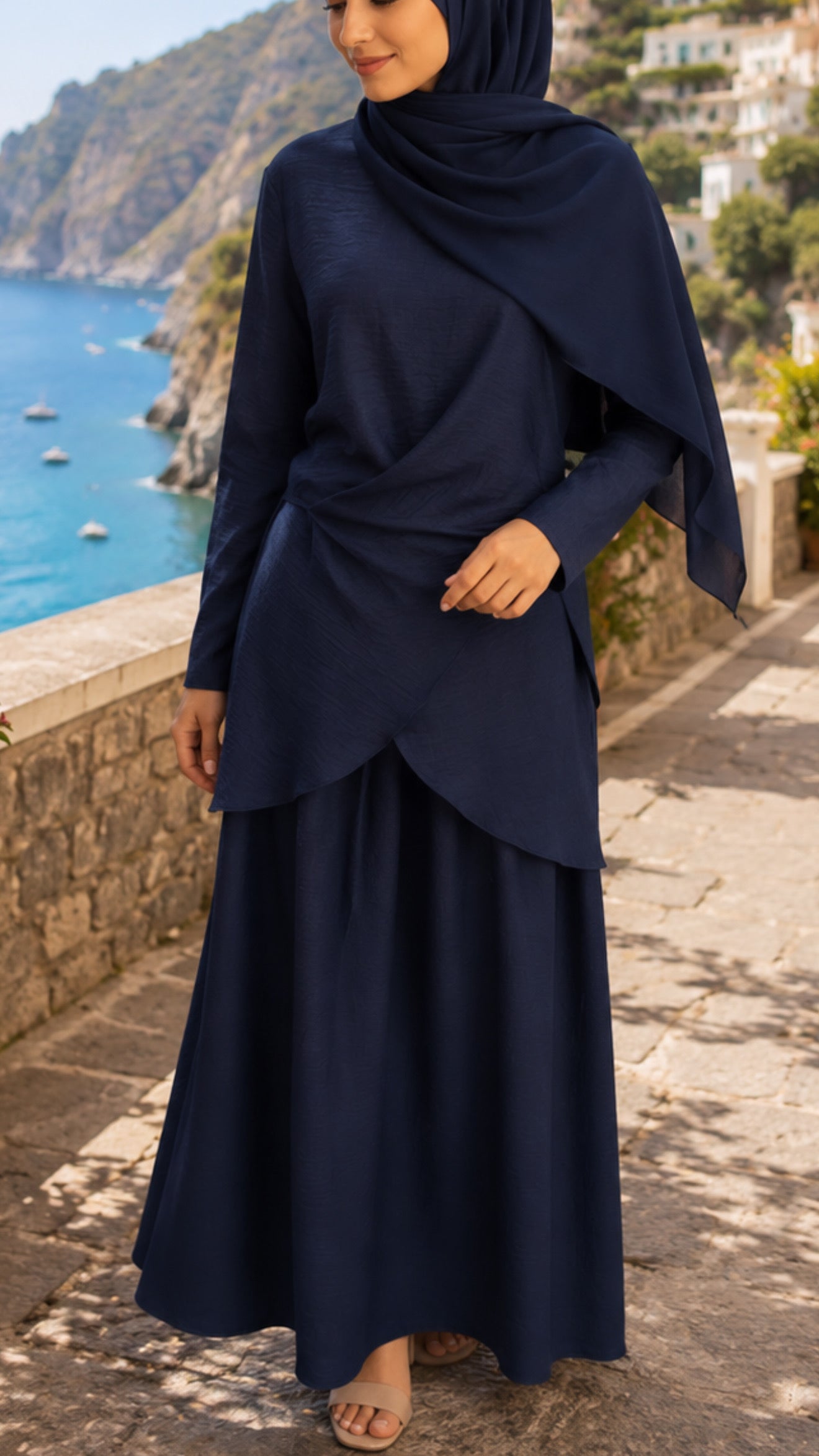 Navy Blue Wrap Style Skirt Set