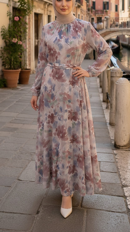 Summer Lavender Rose Chiffon Dress
