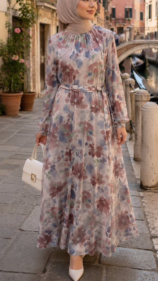 Summer Lavender Rose Chiffon Dress