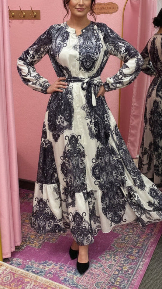 Satin Black Turkish Damask Dress