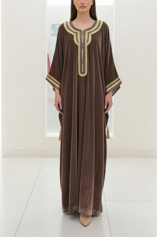 Moroccan Velvet Caftan Soft Brown