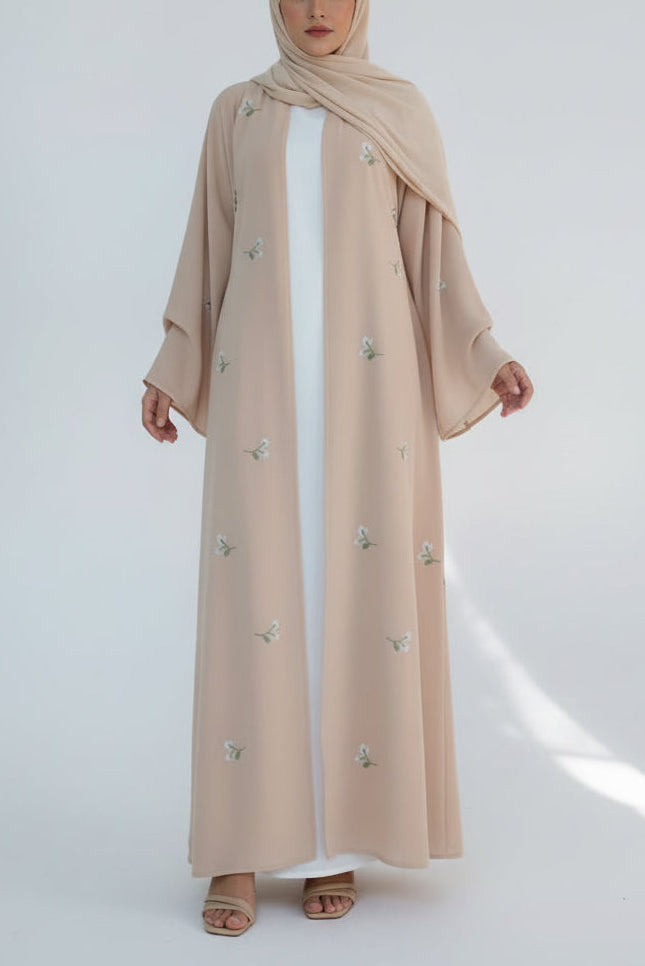 Floral Embroidered Open Abaya (With Attached Under Dress)