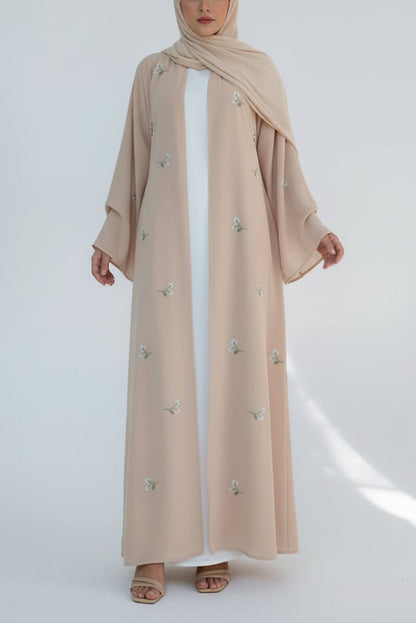 Floral Embroidered Open Abaya (With Attached Under Dress)
