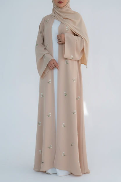 Floral Embroidered Open Abaya (With Attached Under Dress)