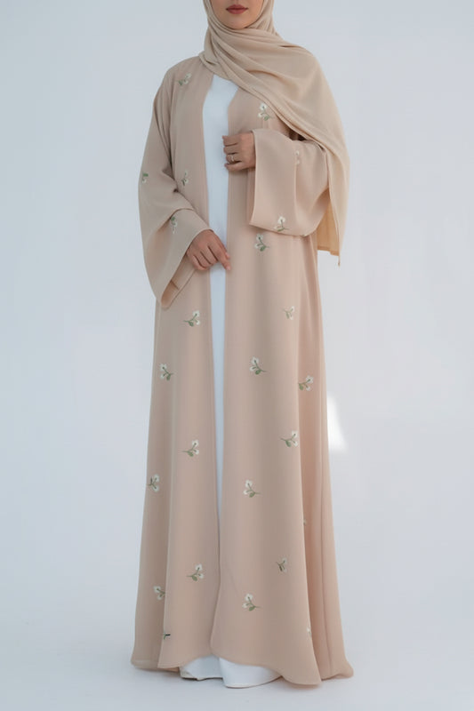 Floral Embroidered Open Abaya (With Attached Under Dress)